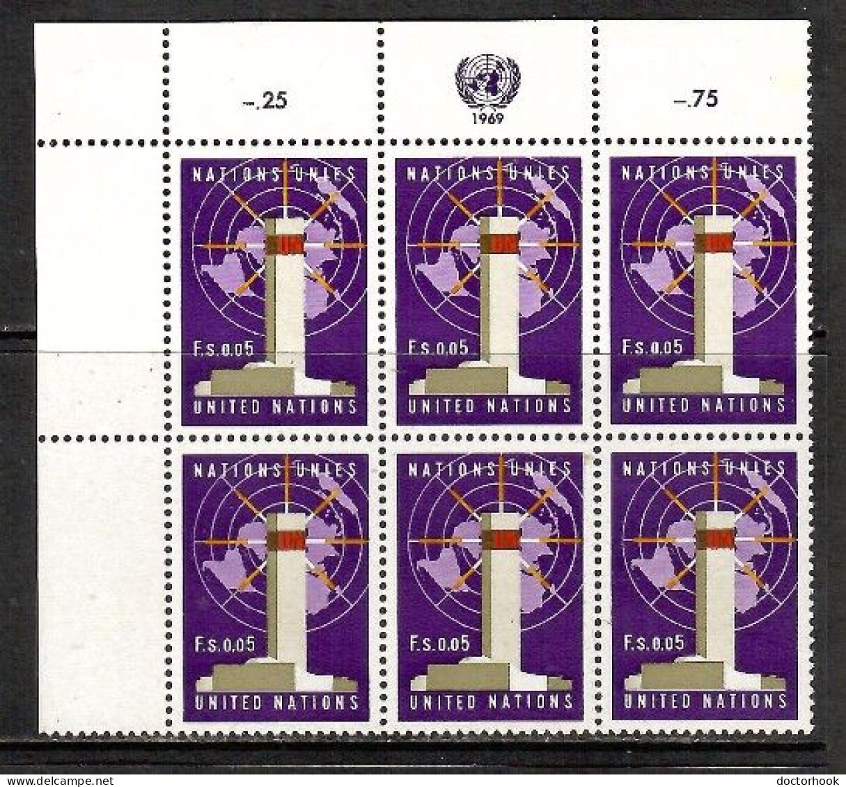 UNITED NATIONS---Geneva  Scott # 1** MINT NH INSCRIPTION BLOCK Of 6 (CONDITION AS PER SCAN) (LG-1695) - Unused Stamps