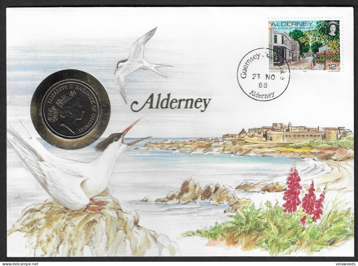 Alderney - Busta Commemorativa Con Moneta FdC Da 10 Pence Km43.1 - 1988 - Iles Anglo-normandes
