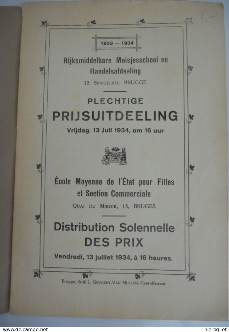 Rijksmiddelbare Meisjesschool En Handelsafdeling Spiegelrei Brugge Plechtige Prijsuitdeeling 1934 Palmares - Histoire