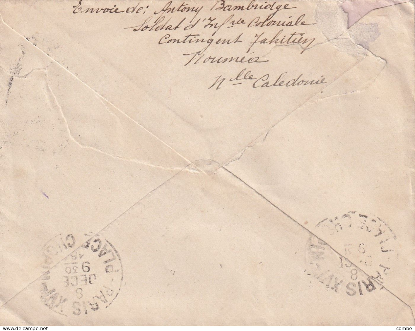 LETTRE. FM. NOUVELLE CALEDONIE. BATAILLON D'INFANTERIE COLONIALE DE LA NOUV. CAL. PAR SS PACIFIQUE POUR PARIS - Lettres & Documents