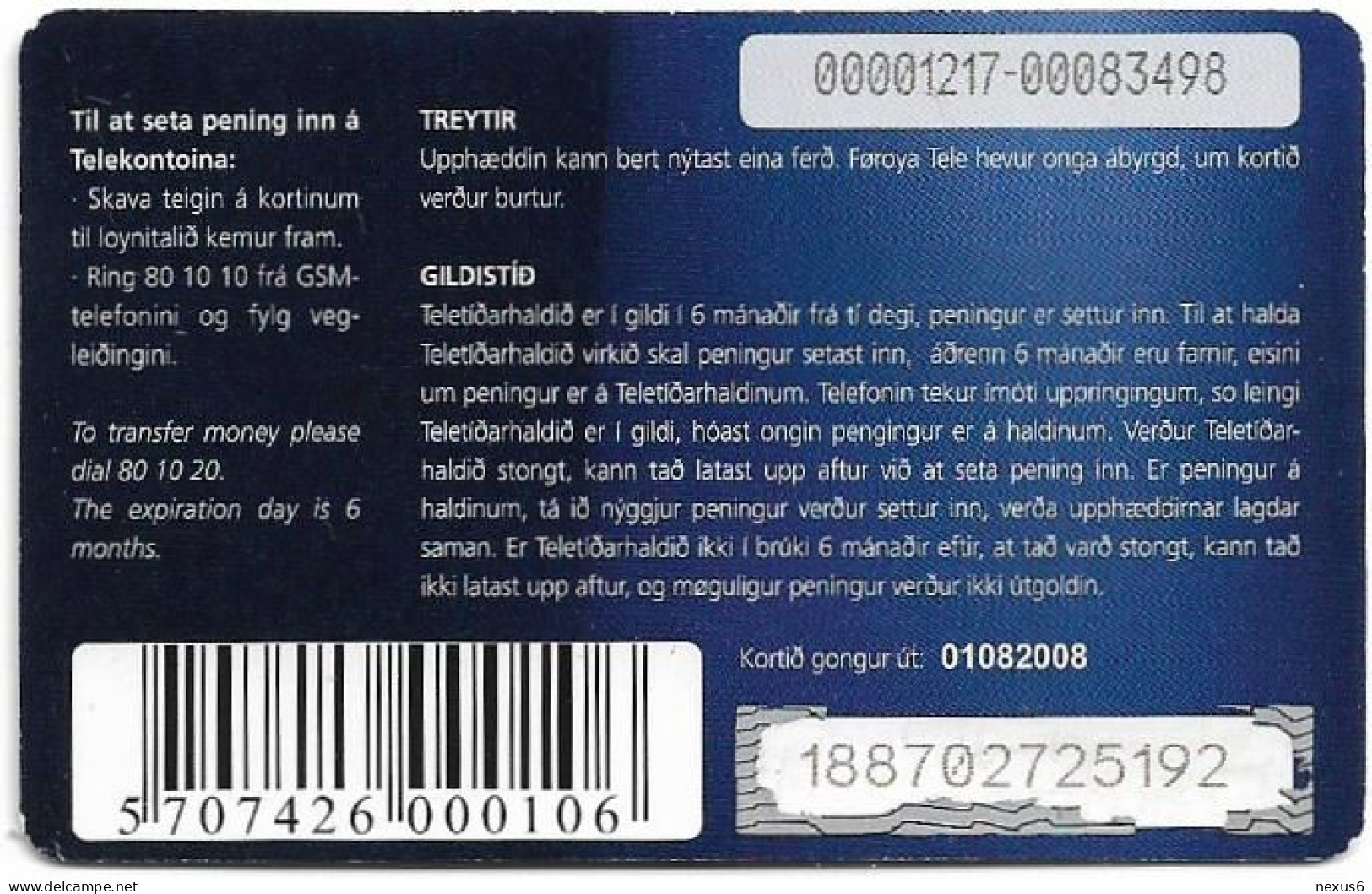 Faroe - Teledit - Woman And Man (Light Blue) Exp. 01.08.2008, GSM Refill 100Kr, Used - Färöer I.