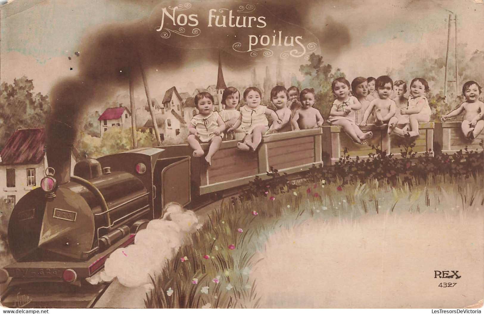 FANTAISIES - Des Bébés Sur Les Wagons Du Train - Colorisé - Carte Postale Ancienne - Babies