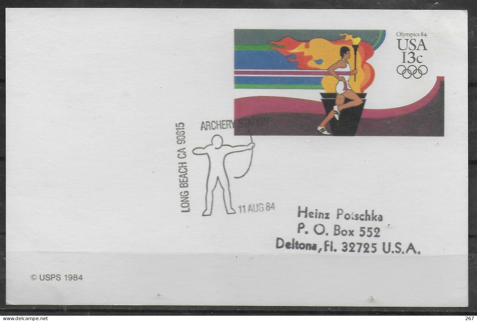 USA   Carte PAP Jo 1984 Tir A L Arc - Tiro Con L'Arco