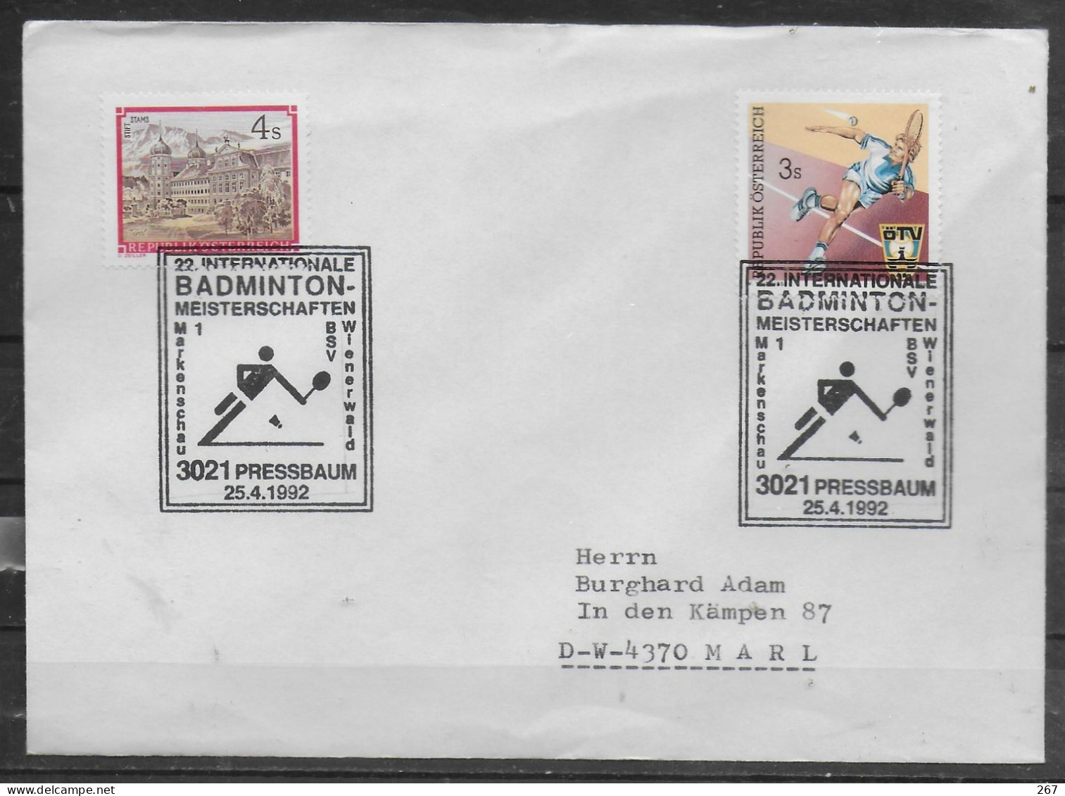 AUTRICHE  Lettre 1992 Badminton - Badminton