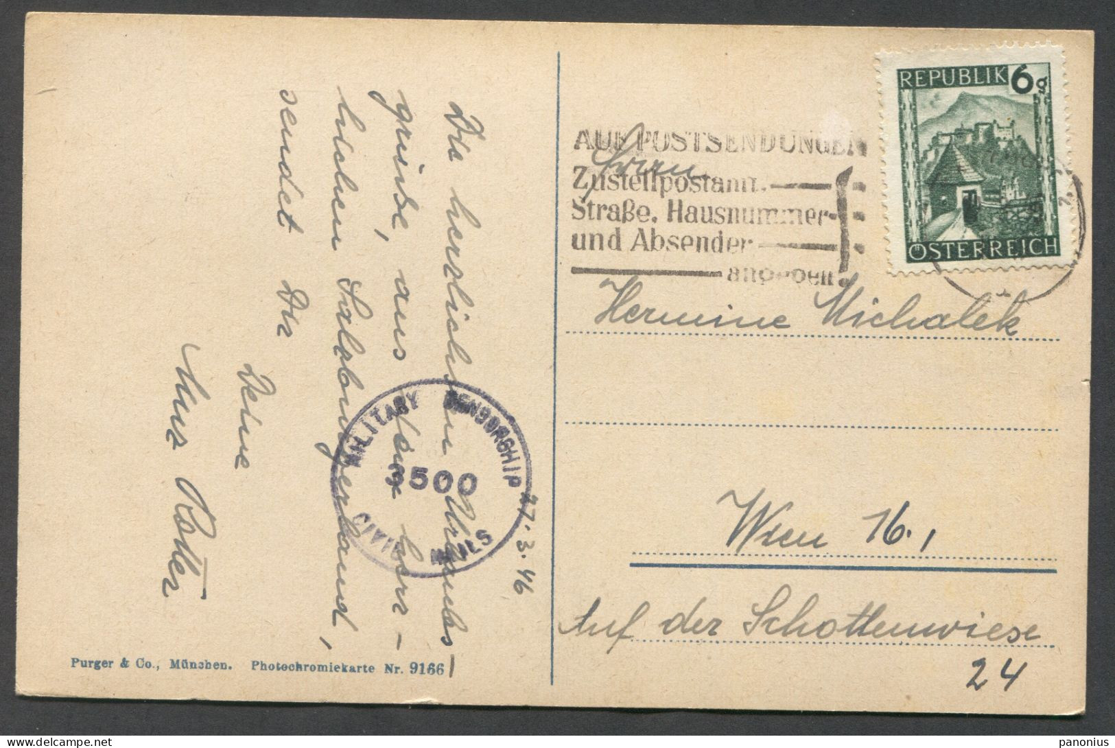 SAALFELDEN  AUSTRIA, MILITARY CENSORSHIP,  Year 1946 - Saalfelden