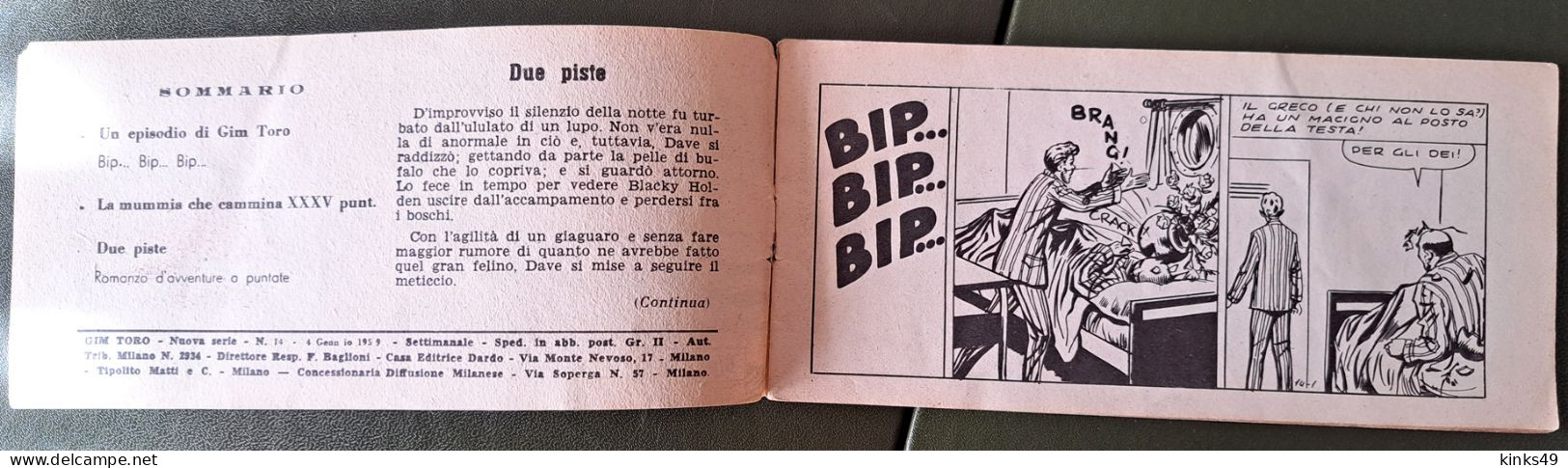 M228> GIM TORO "Bip... Bip... Bip..." Striscia DARDO N° 14 Del 4 GENNAIO 1959 - Primeras Ediciones