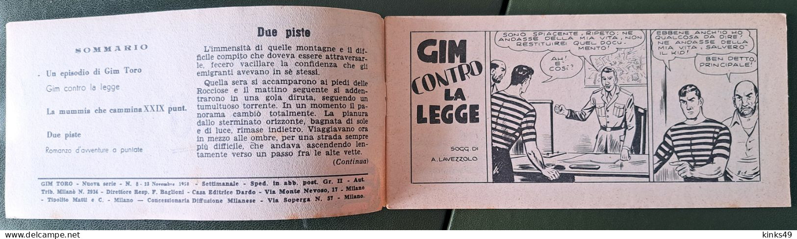 M228> GIM TORO "Gim Contro La Legge" Striscia DARDO N° 8 Del 11 NOVEMBRE 1958 - Eerste Uitgaves