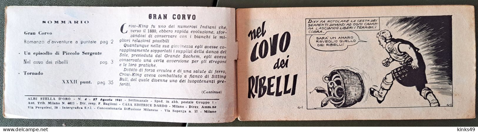 M228> DIXY SCOTT "Nel Covo Dei Ribelli" Striscia DARDO N° 4 Del 27 AGOSTO 1961 - Prime Edizioni