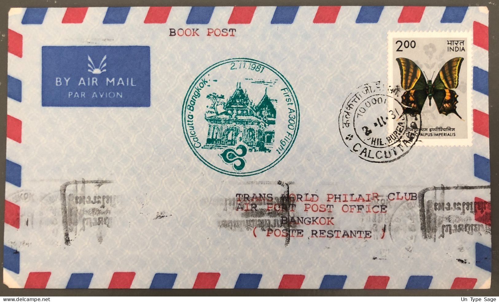 France, Premier Vol Calcutta, Bangkok 2.11.1981 - (B1528) - Luchtpost