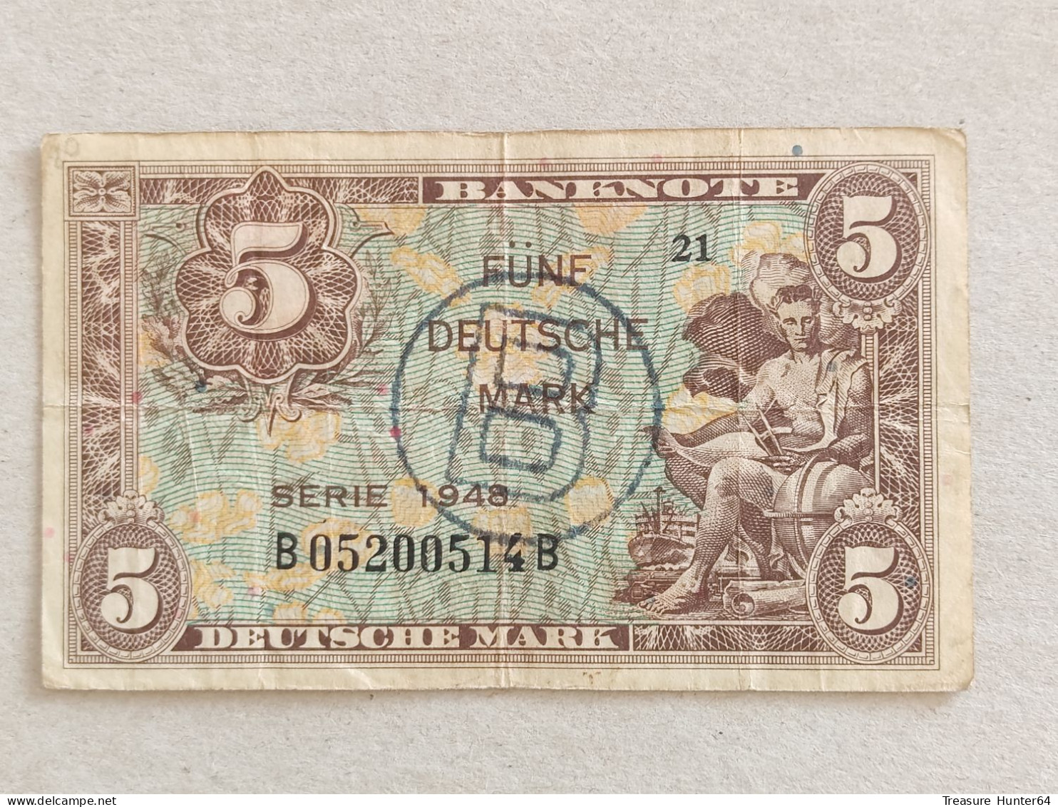 Germany 5 Mark 1948, West Berlin, Allied Occupation Banknote, B - Stempel - 5 Mark