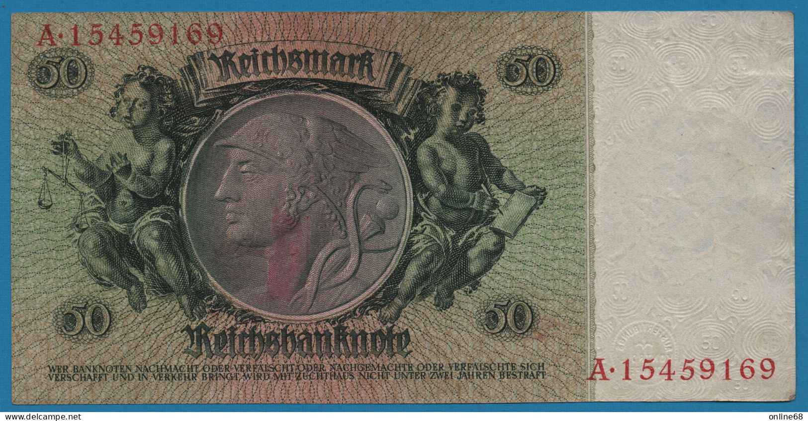 DEUTSCHES REICH 50 REICHSMARK 30.03.1933 LETTER K # A.15459169 P# 182a David Hansemann - 50 Reichsmark