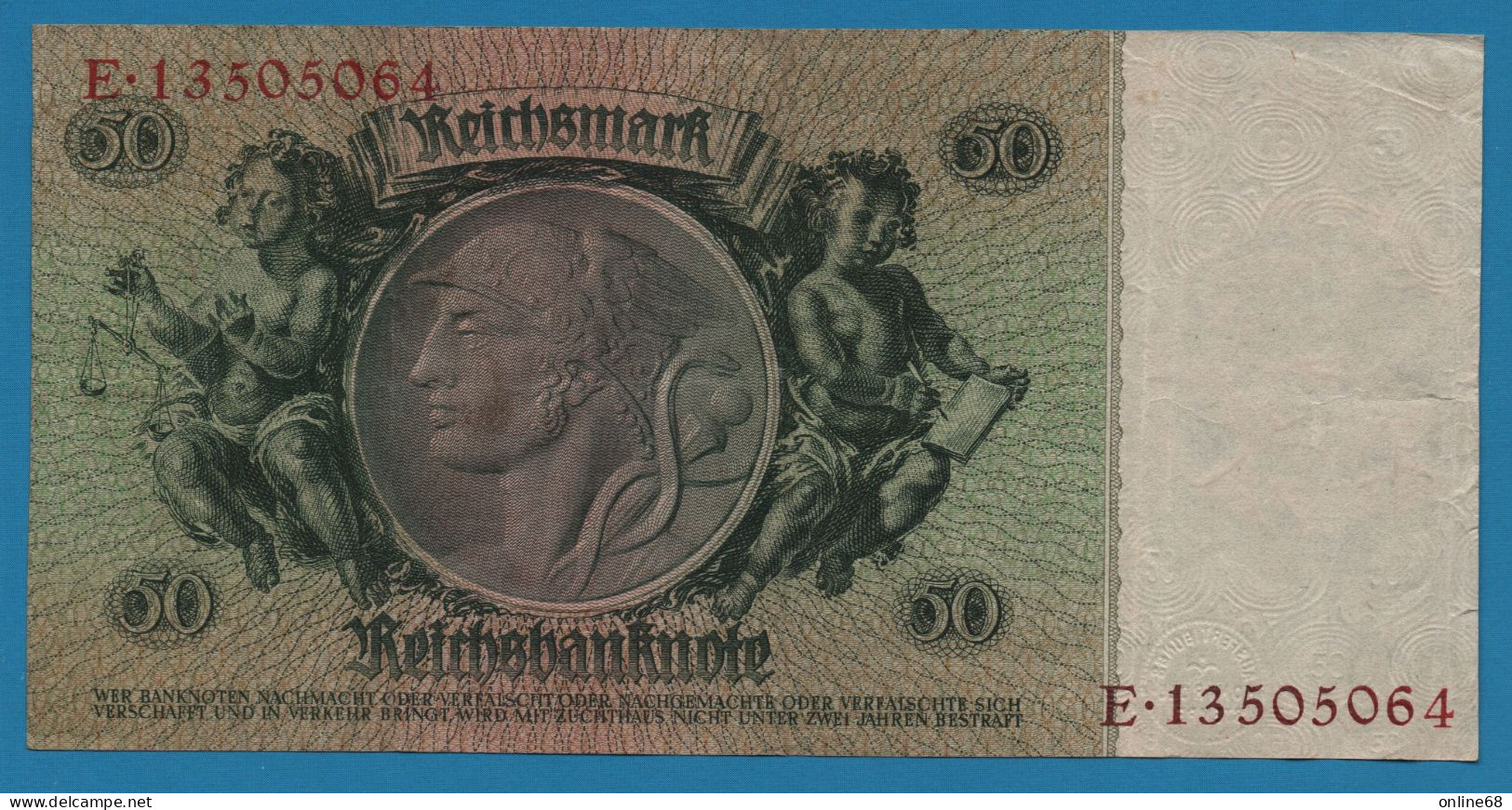 DEUTSCHES REICH 50 REICHSMARK 30.03.1933 LETTER K # E.13505064 P# 182a  David Hansemann - 50 Reichsmark