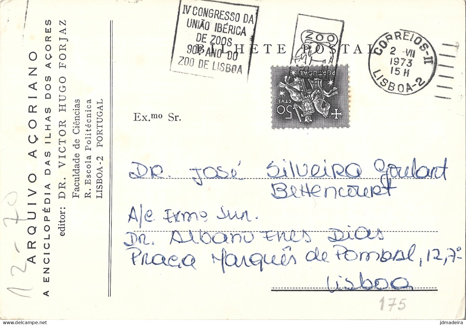 Portugal Card IV CONGRESSO DA UNIÃO IBÉRICA DE ZOOS 90º ANO DO ZOO DE LISBOA Slogan Cancel - Cartas & Documentos