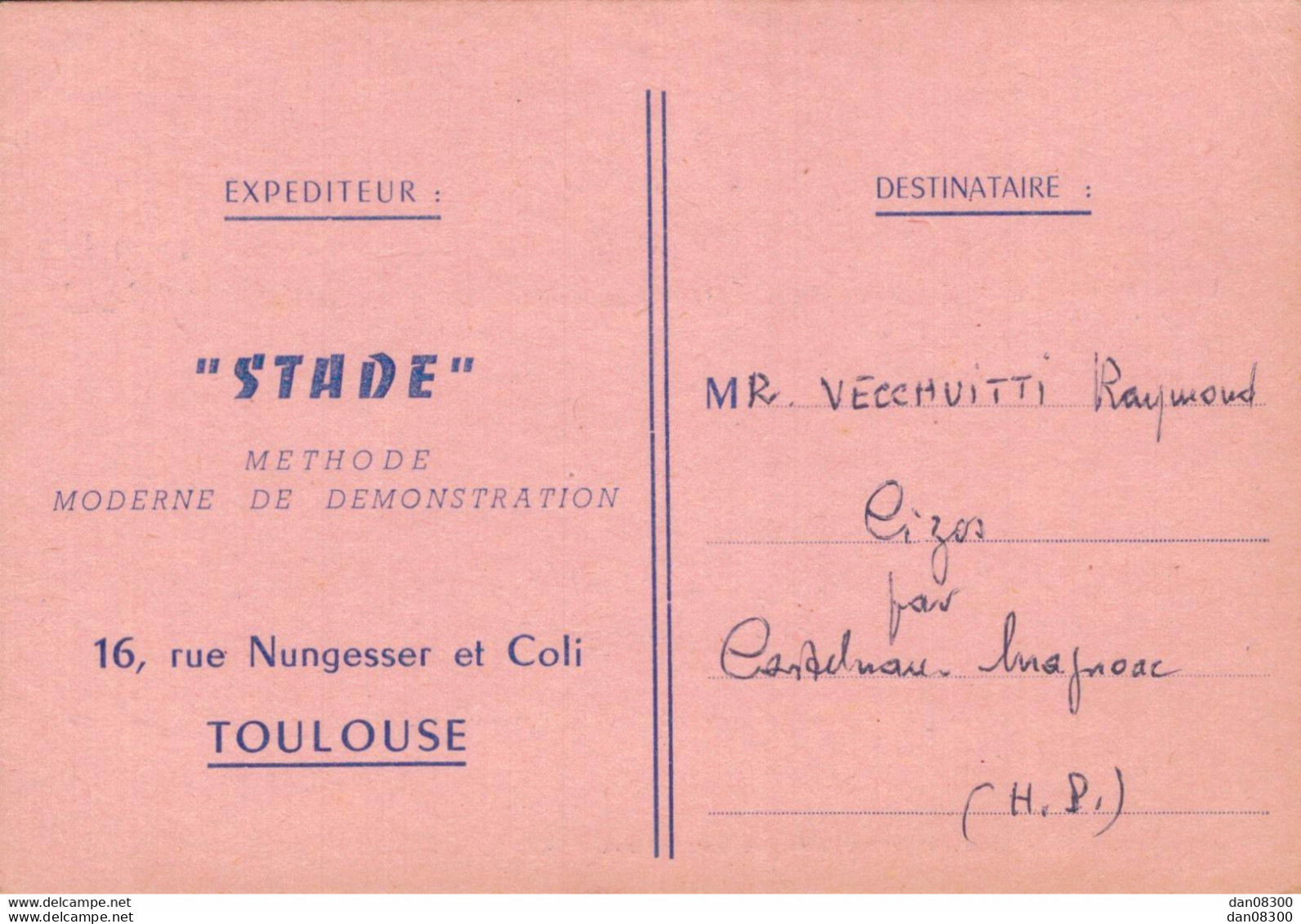 65 CIZOS PAR CASTELANAU MR VECCHUITTI RAYMOND STADE METHODE MODERNE DE DEMONSTRATION TOULOUSE SEANCE A CASTELNAU 24/6/59 - Castelnau Magnoac