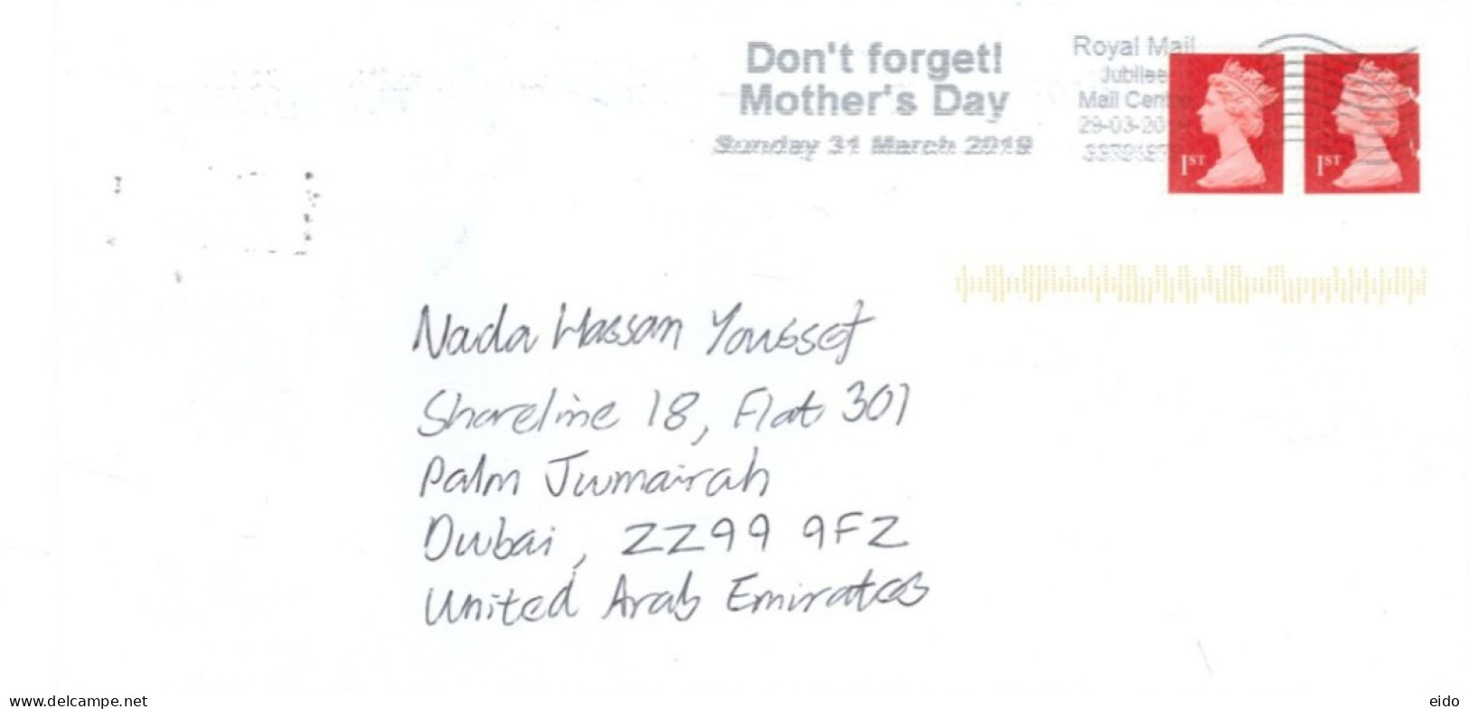 GREAT BRITAIN : 2019 -  STAMPS  COVER TO  DUBAI. - Lettres & Documents