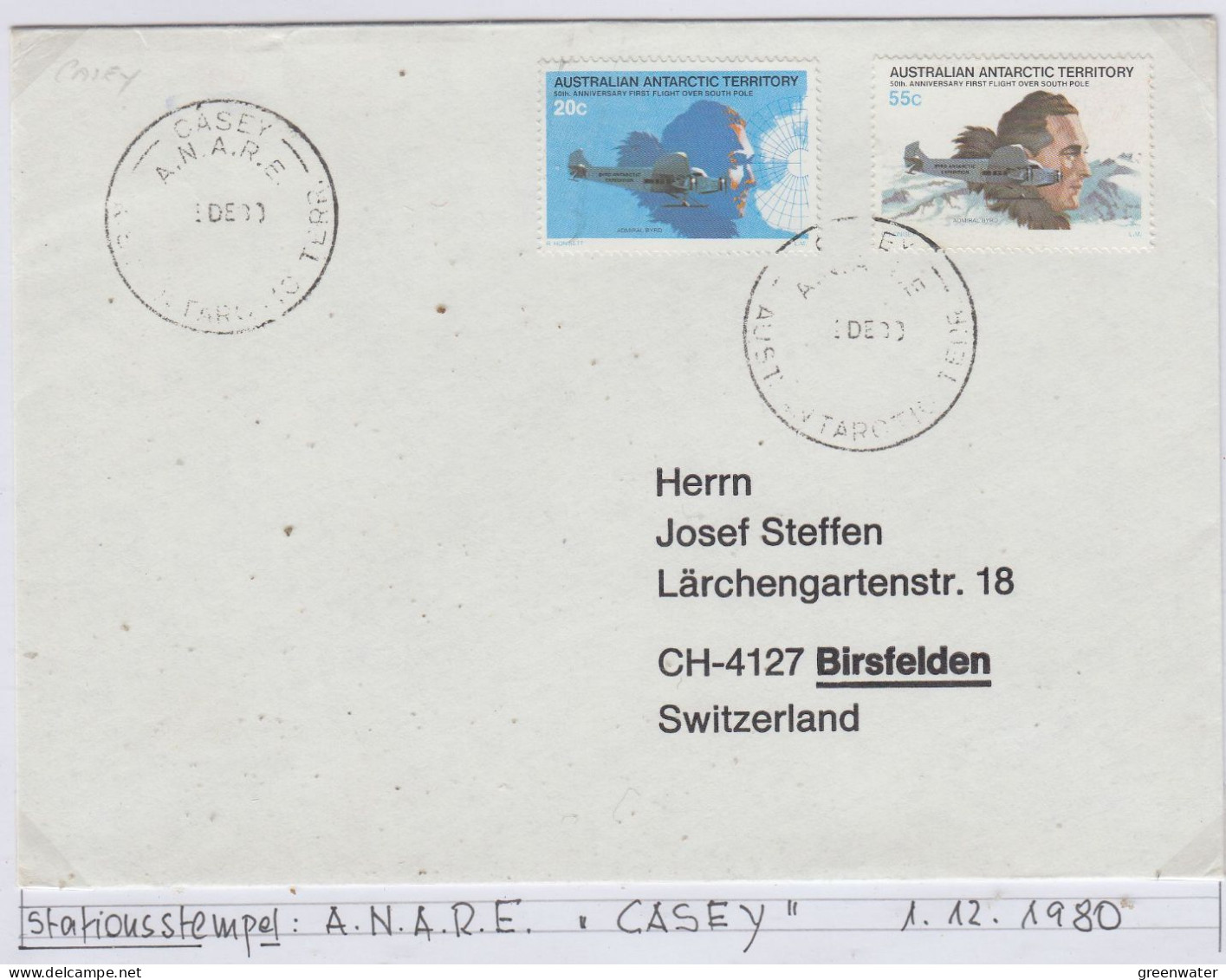 AAT First Flight Over The South Pole 2v Ca Casey 1.12.1980 (AS159) - Cartas & Documentos