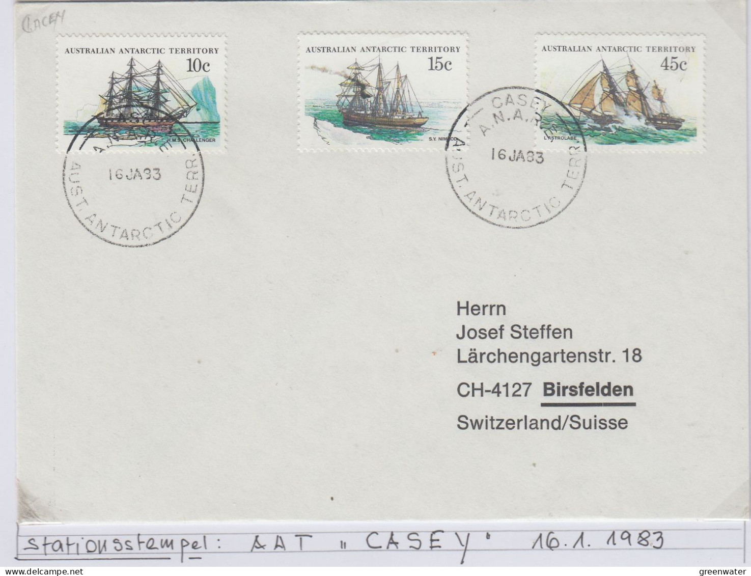 AAT Definitives / Ships 3v Ca Casey 16.1.1983 (AS159A) - Cartas & Documentos