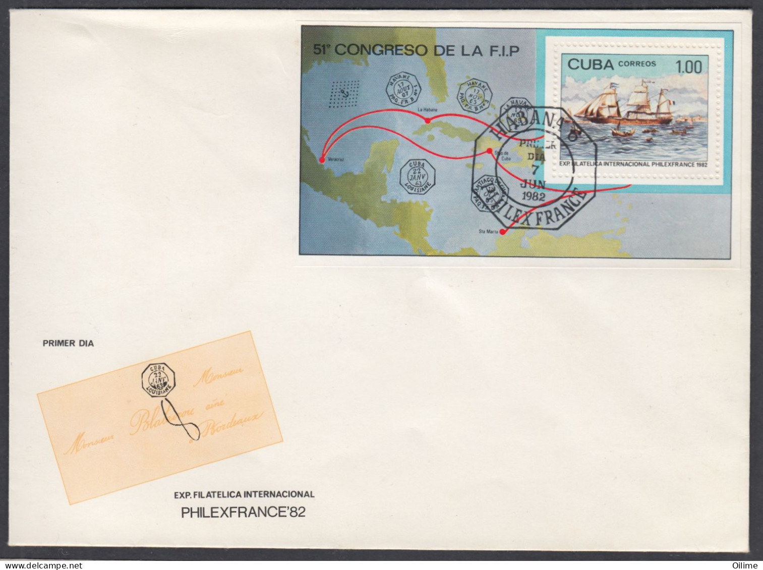 FDC CUBA 1982. HB EXPOSICIÓN FILATÉLICA "PHILEX.FRANCE 82". EDIFIL 2833 - FDC