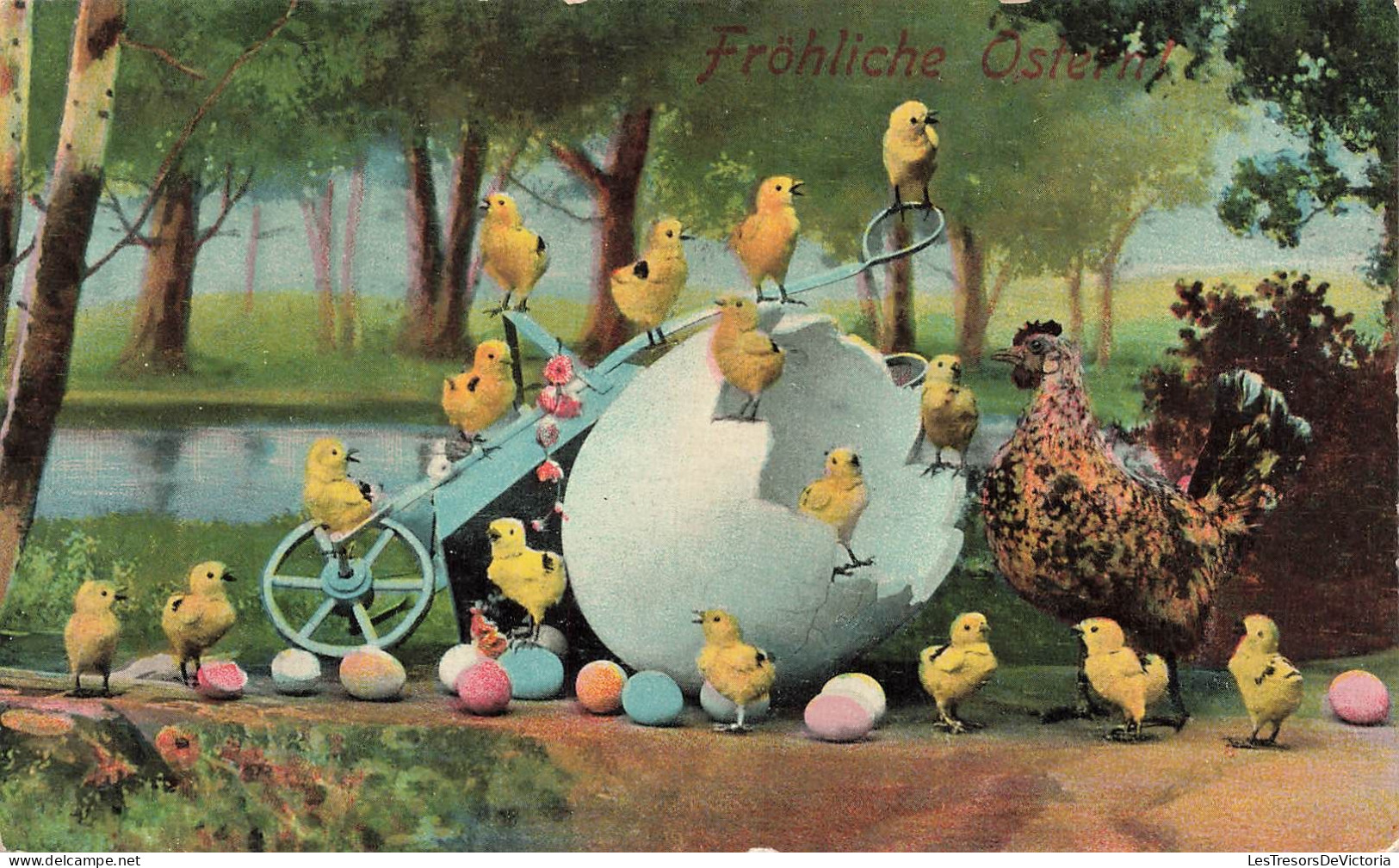 FÊTES ET VOEUX - Pâques - Des Poussins Sortant D'un œuf Avec Une Poule - Colorisé - Carte Postale Ancienne - Ostern