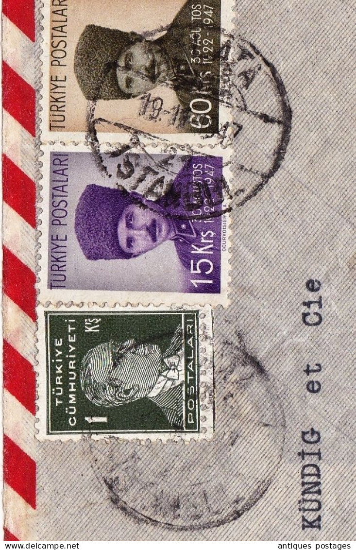 Istanbul 1947 Türkiye Turquie Turquey Dümeks Ticaret T.A.O Zurich Switzerland W. Kundig et Cie Stamp Atatürk Dumlupınar