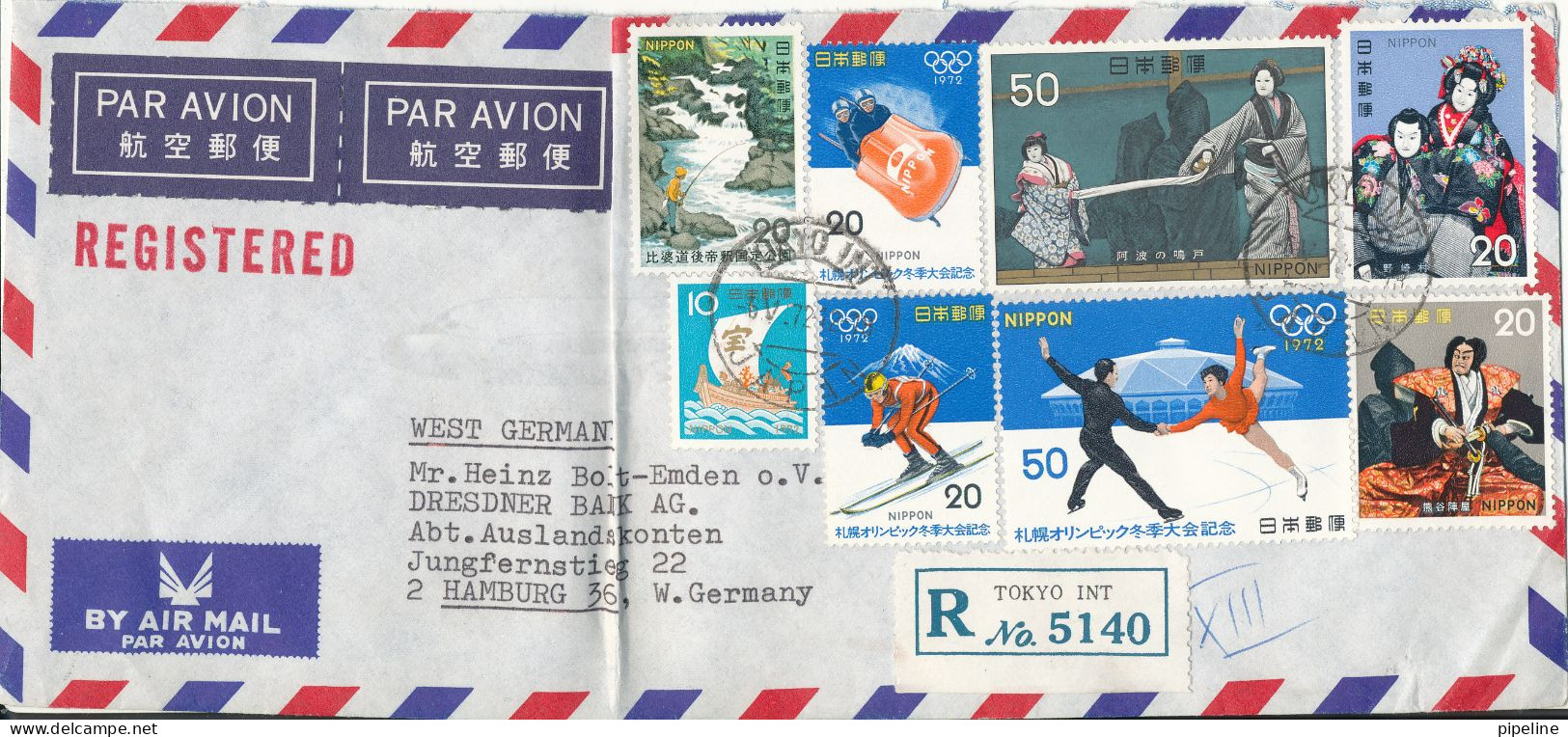 Japan Registered Air Mail Cover Sent To Germany 6-5-1972 With More Topic Stamps Bended Cover - Luftpost
