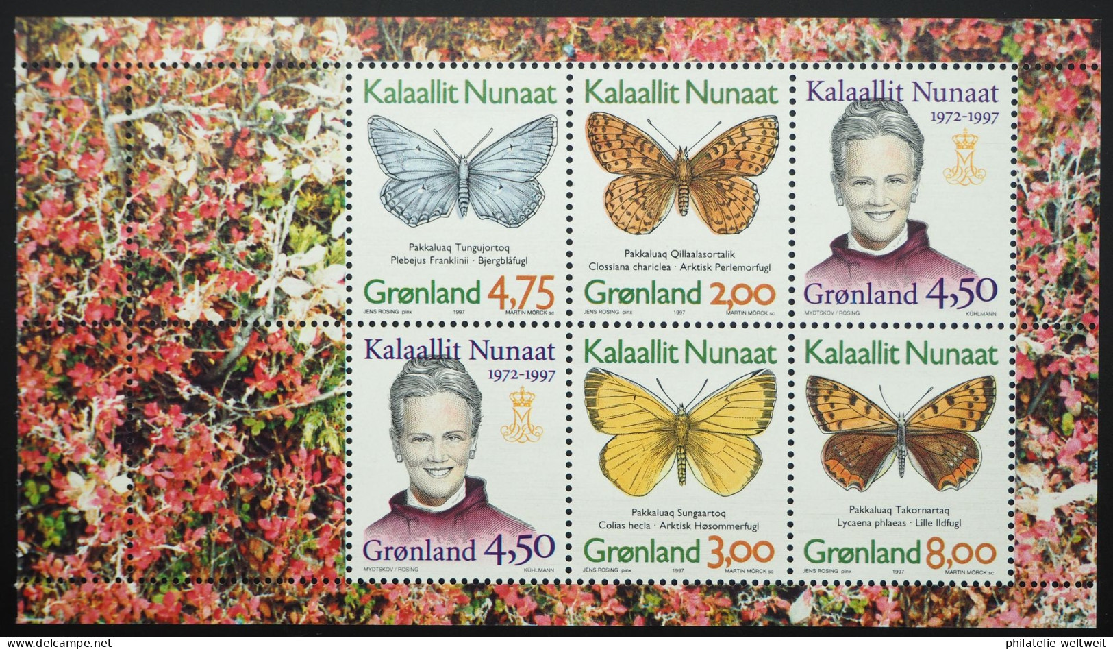 1997 Grönland; Heftchenblatt Schmetterlinge, Postfrisch/MNH, H.-Bl. 14, ME 9,50 - Andere & Zonder Classificatie