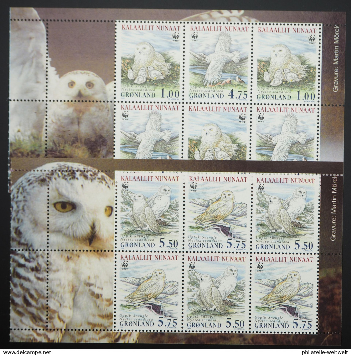 1999 Grönland; 2 Heftchenblätter WWF Eulen, **/MNH, MiNr. 331/34 X, ME 17,- - Other & Unclassified