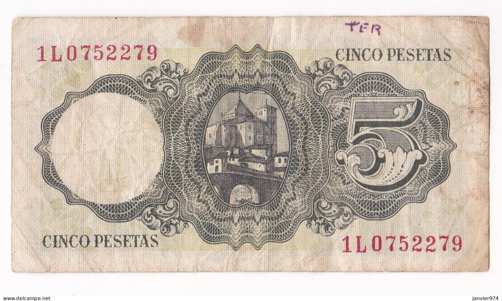 5 Pesetas Jaime Balmes 1951, N° 1L 0752279 - 5 Peseten