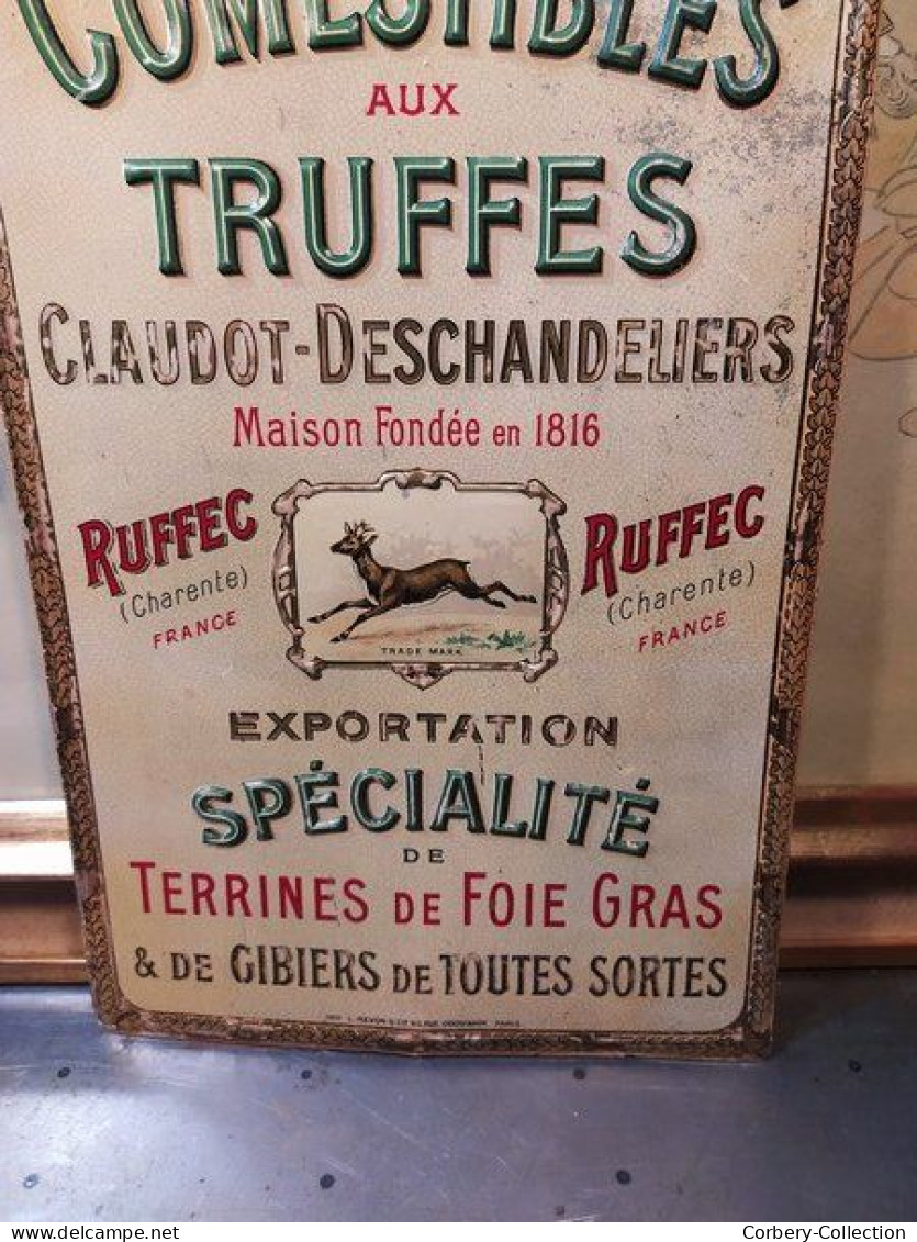 Plaque Tôle Lithographiée 1900 Truffes Ruffec Claudot-Deschandeliers (Charente)