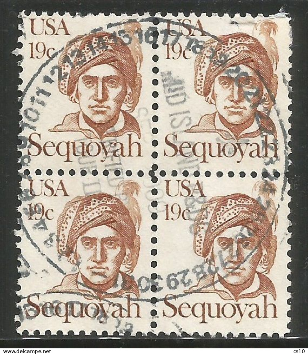 USA 1980 Great Americans C.19 Sequoyah  SC.#1859 MI#1452  In VFU Block4 Quartina - Collections