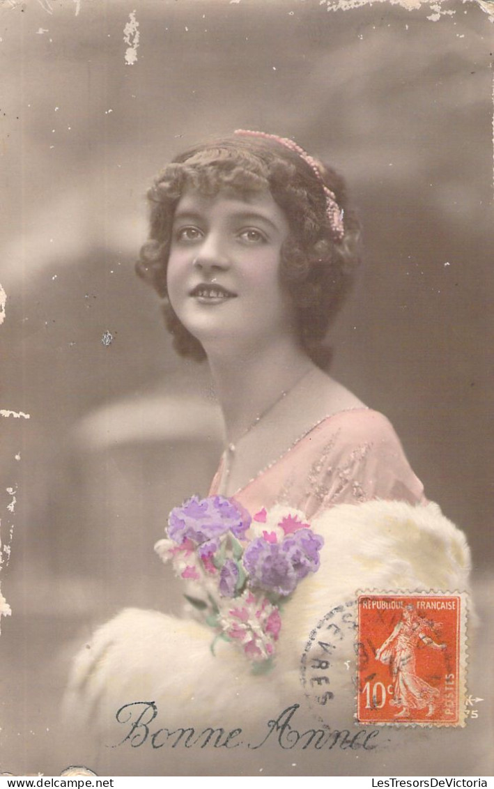 NOUVEL AN - Bonne Année - Happy New Year - Portrait Femme - Carte Postale Ancienne - New Year