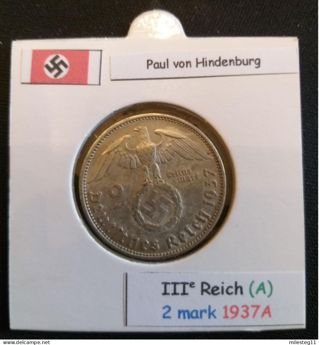 Pièce De 2 Reichsmark De 1937A (Berlin) Paul Von Hindenburg (position A) - 2 Reichsmark