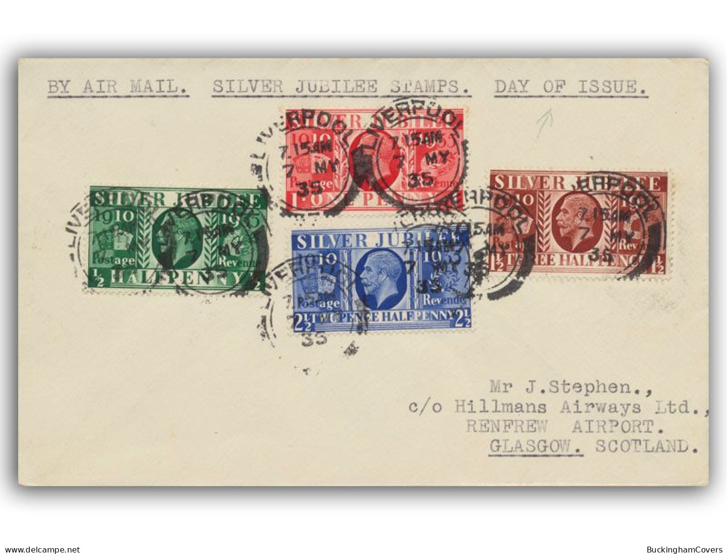 1935 Silver Jubilee FDC Airmail Cover - ....-1951 Pre Elizabeth II