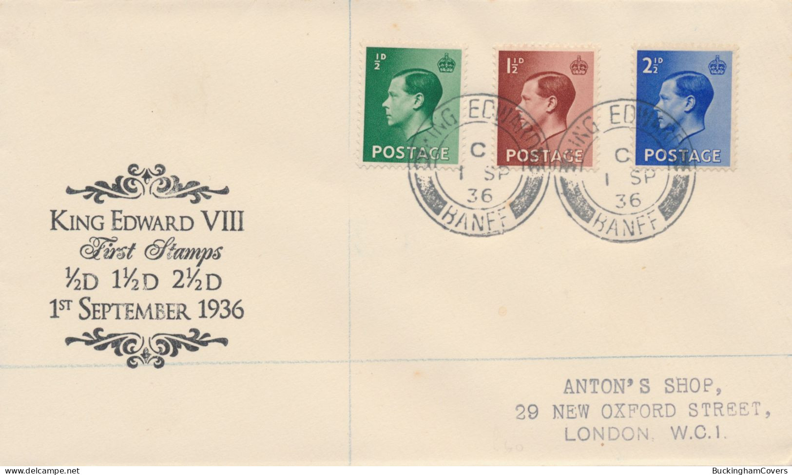 1936 Edward VIII FDC, King Edward Banff CDS - ....-1951 Pre Elizabeth II