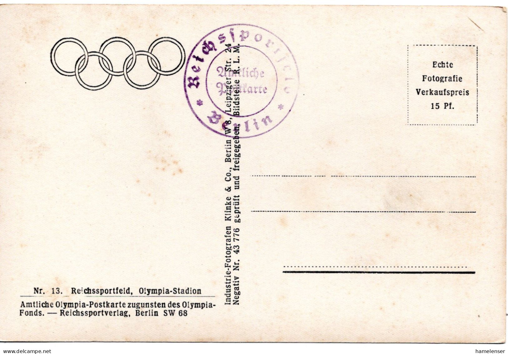 61119 - Deutsches Reich - 1936 - Ans.-Kte. "Reichssportfeld", Ungebraucht - Giochi Olimpici