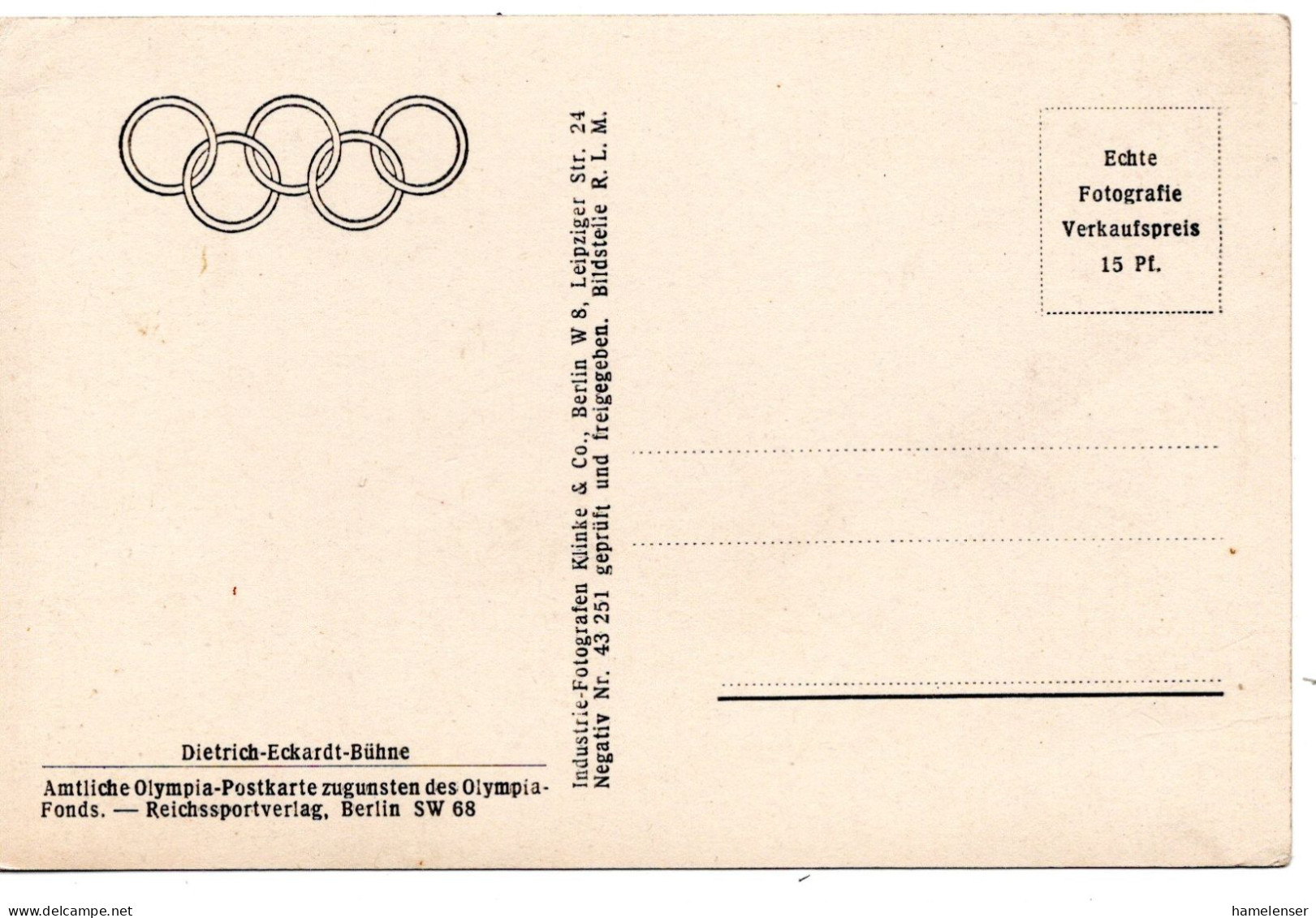 61120 - Deutsches Reich - 1936 - Ans.-Kte. "Dietrich-Eckardt-Buehne", Ungebraucht - Olympische Spiele