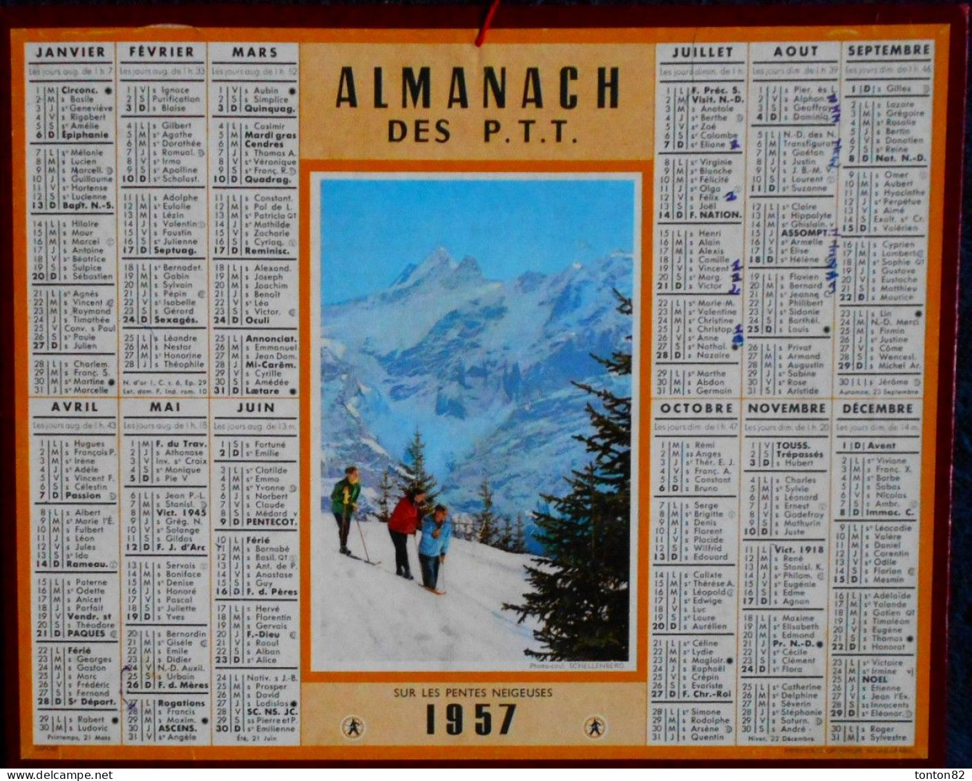 ALMANACH DES P.T.T. - 1957. - Tamaño Grande : 1941-60