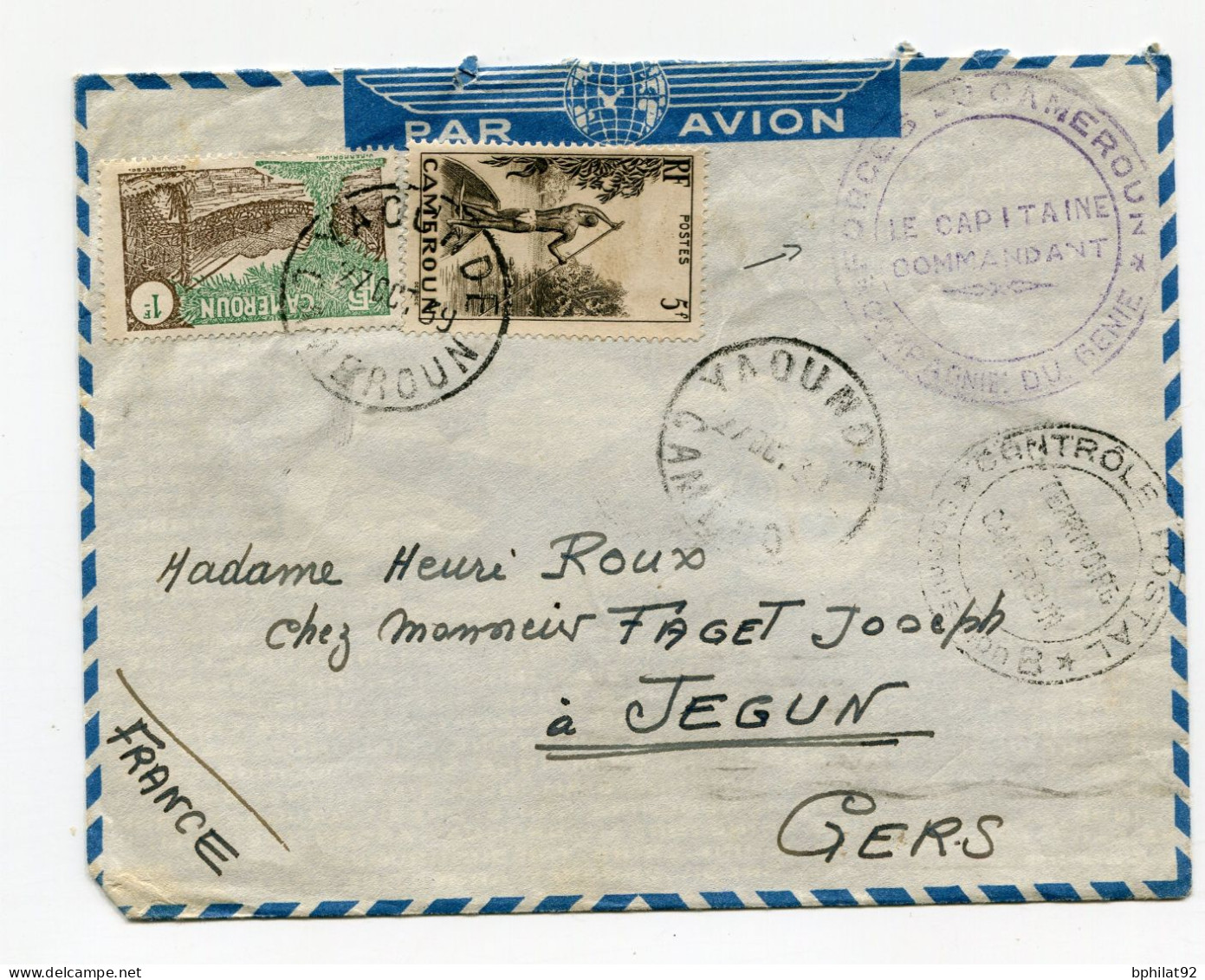 !!! LETTRE PAR AVION DE YAOUNDE DU 27/10/1939 POUR LE GERS AVEC CENSURE DU CAMEROUN - Covers & Documents