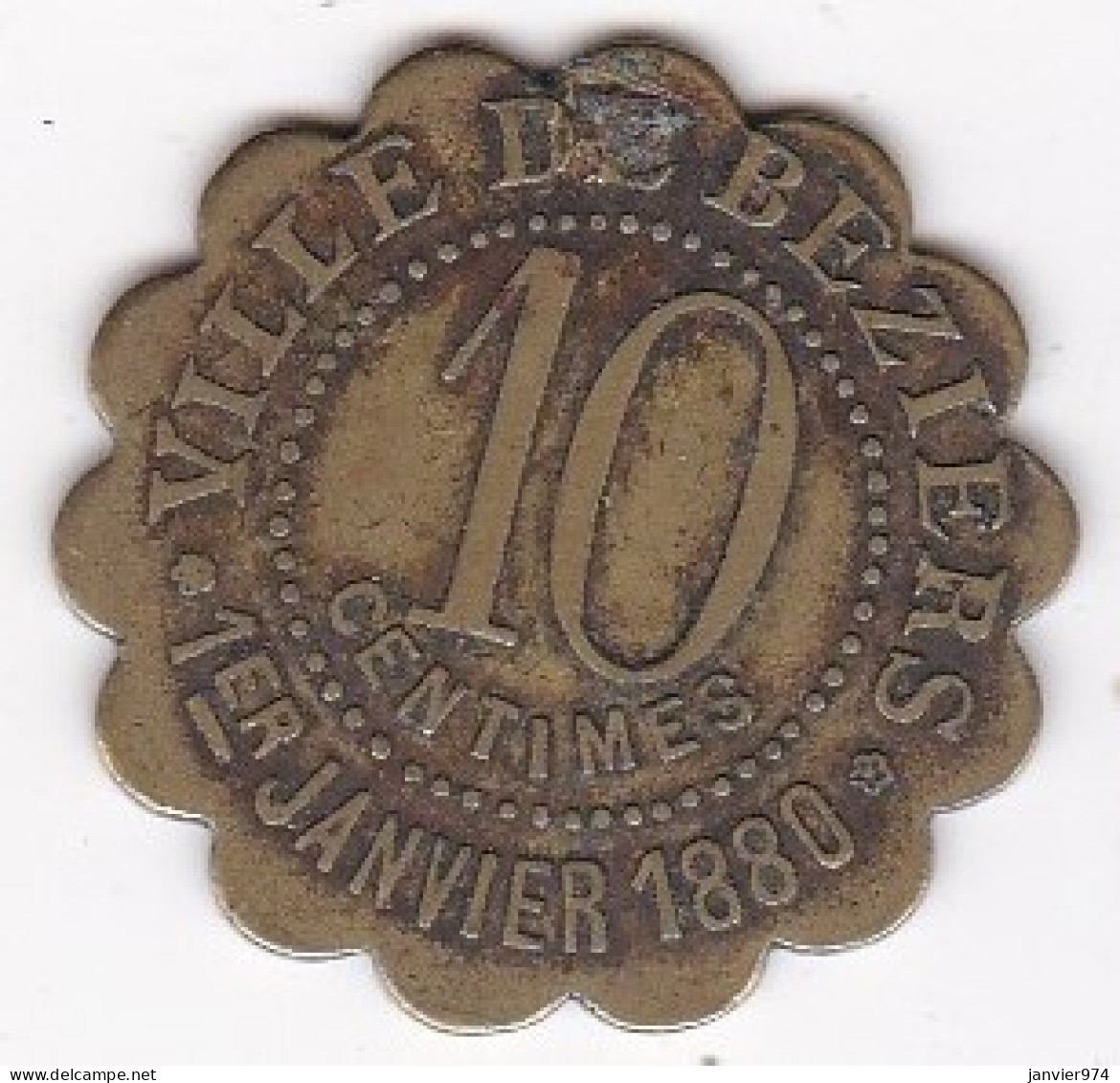 34. Hérault. Ville De Béziers. La Fraternelle Fourneaux Démocratiques 10 Centimes, Frappe Monnaie, En Laiton - Notgeld