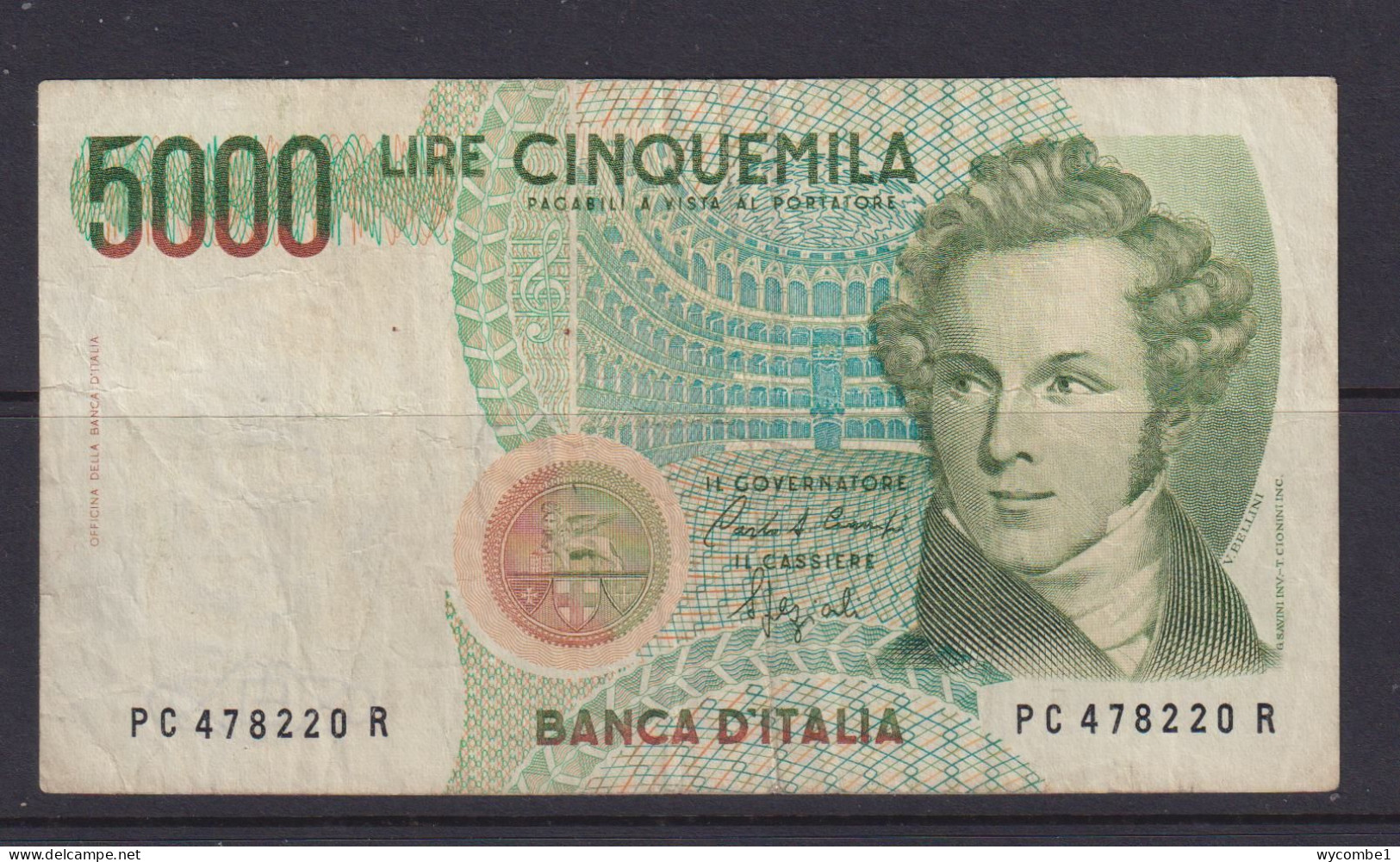 ITALY- 1985 5000 Lira Circulated Banknote As Scans - 5.000 Lire