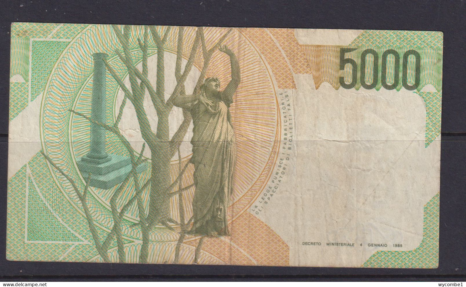 ITALY- 1985 5000 Lira Circulated Banknote As Scans - 5000 Lire