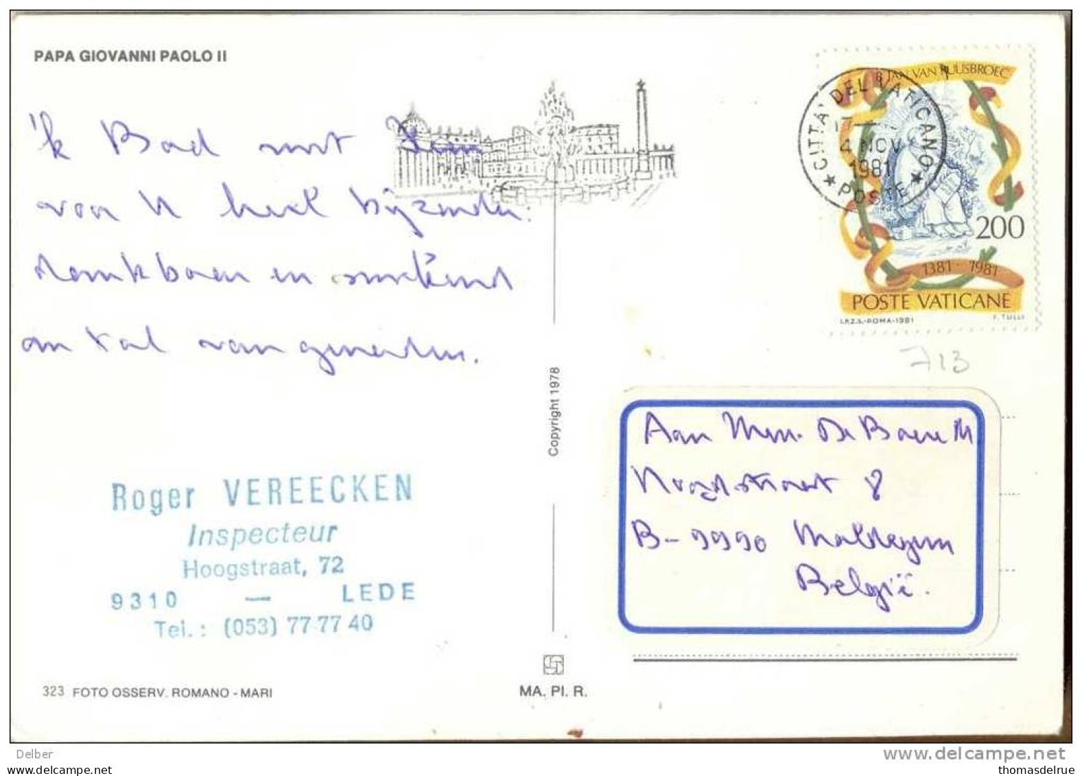 _Cc074: Y.&T.N° 712 / Postkaart >  Maldegem : Belgie - Lettres & Documents