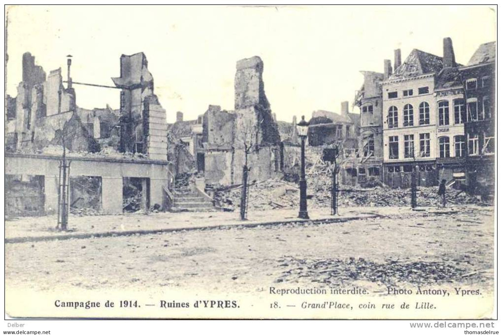 _Nx475:S.M. Vanuit: PANNE 17 IV 15 > Kent Angleterre: Ruines D'Ypres 18.- Grand'Place, Coin Rue De Lille - Niet-bezet Gebied