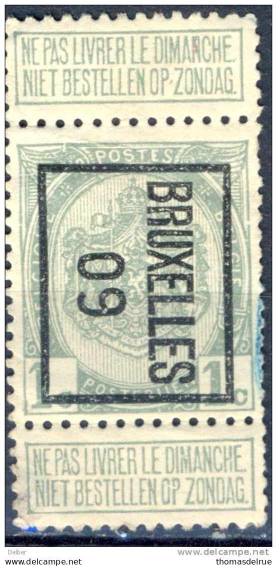_Bp960: N° 9:  - B - BRUXELLES 09..... Dubbel Tab - Typografisch 1906-12 (Wapenschild)