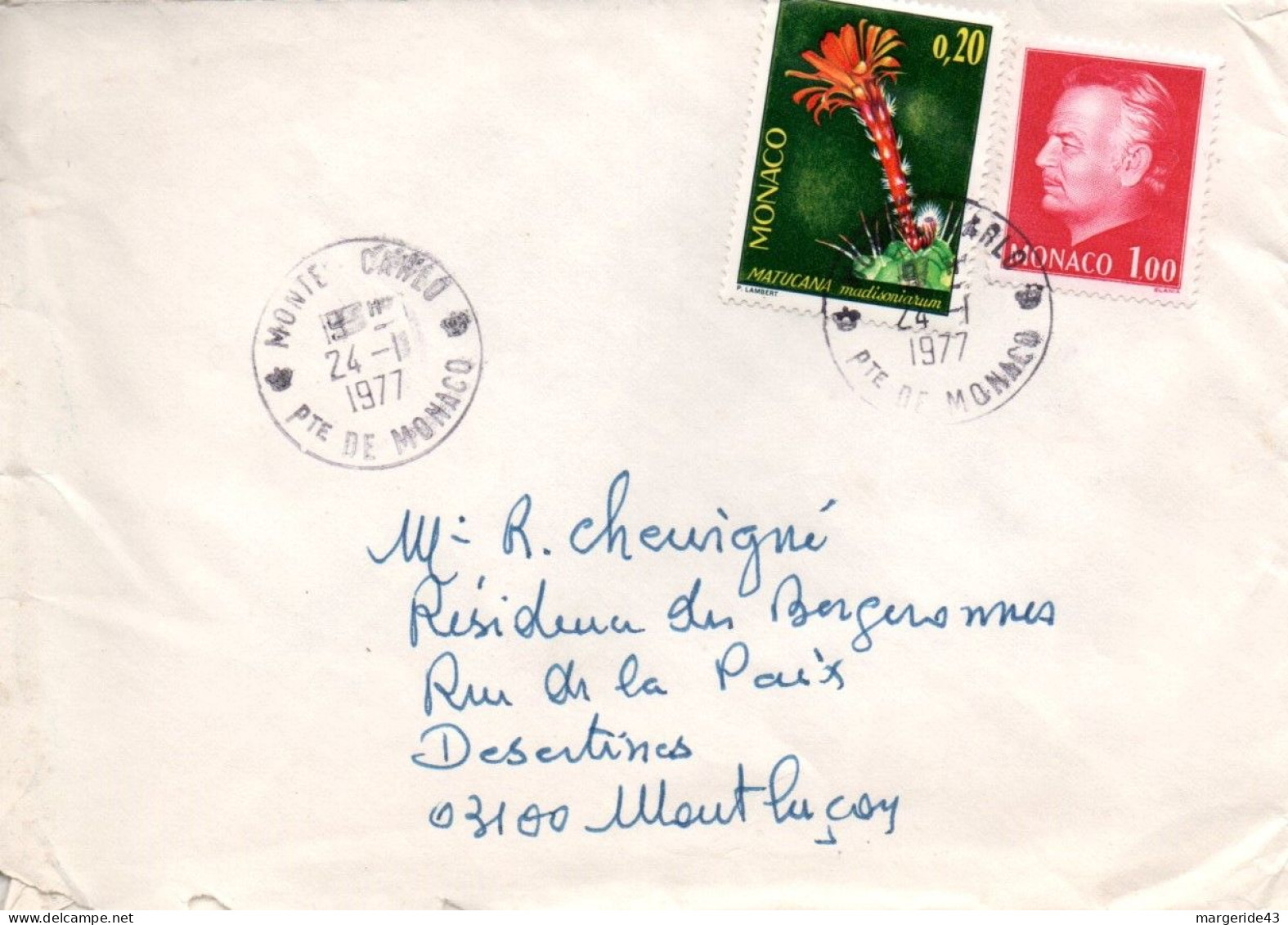 MONACO AFFRANCHISSEMENT COMPOSE SUR LETTRE POUR LA FRANCE 1977 - Lettres & Documents