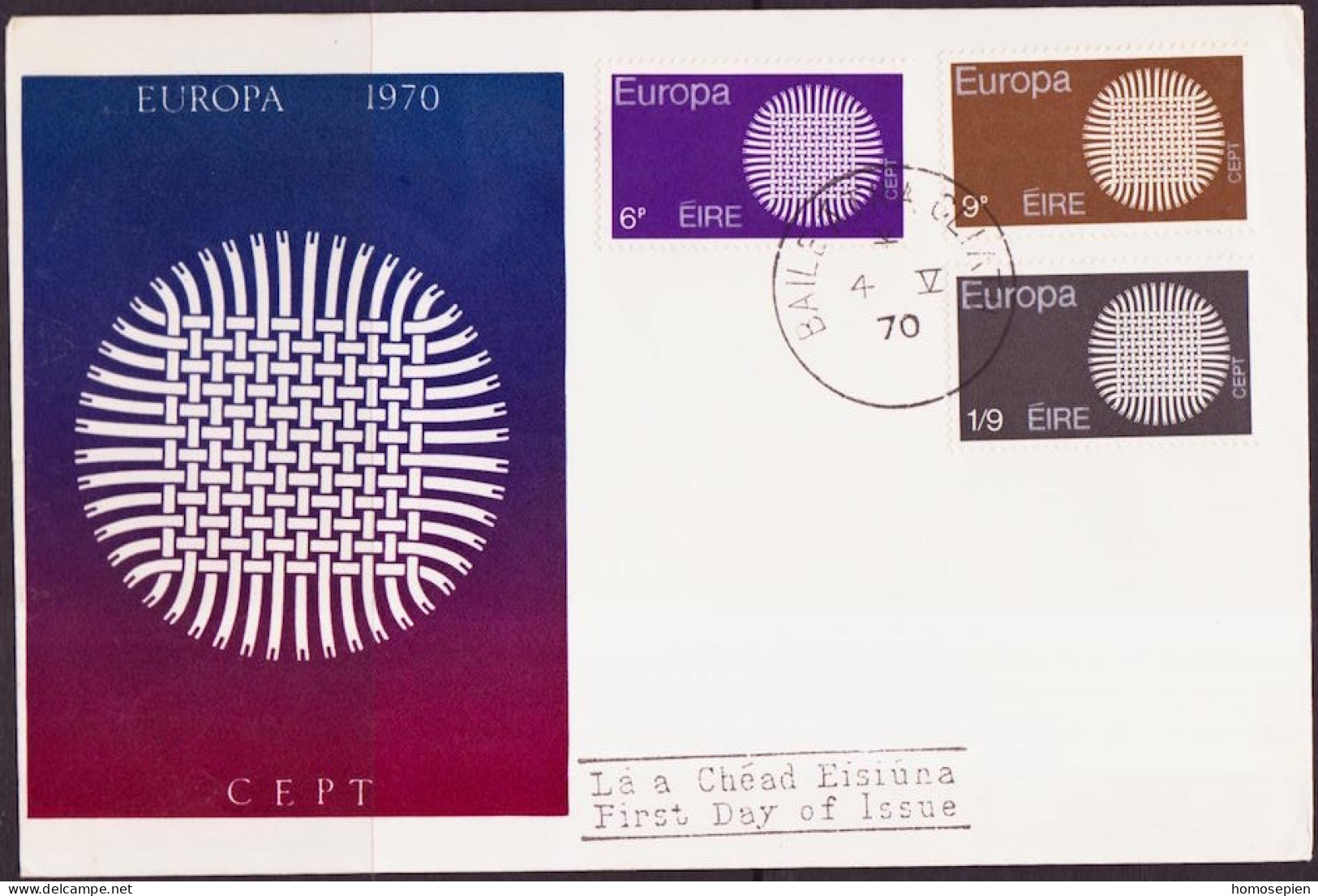 Irlande - Ireland - Irland FDC3 1970 Y&T N°241 à 243 - Michel N°239 à 241 - EUROPA - FDC