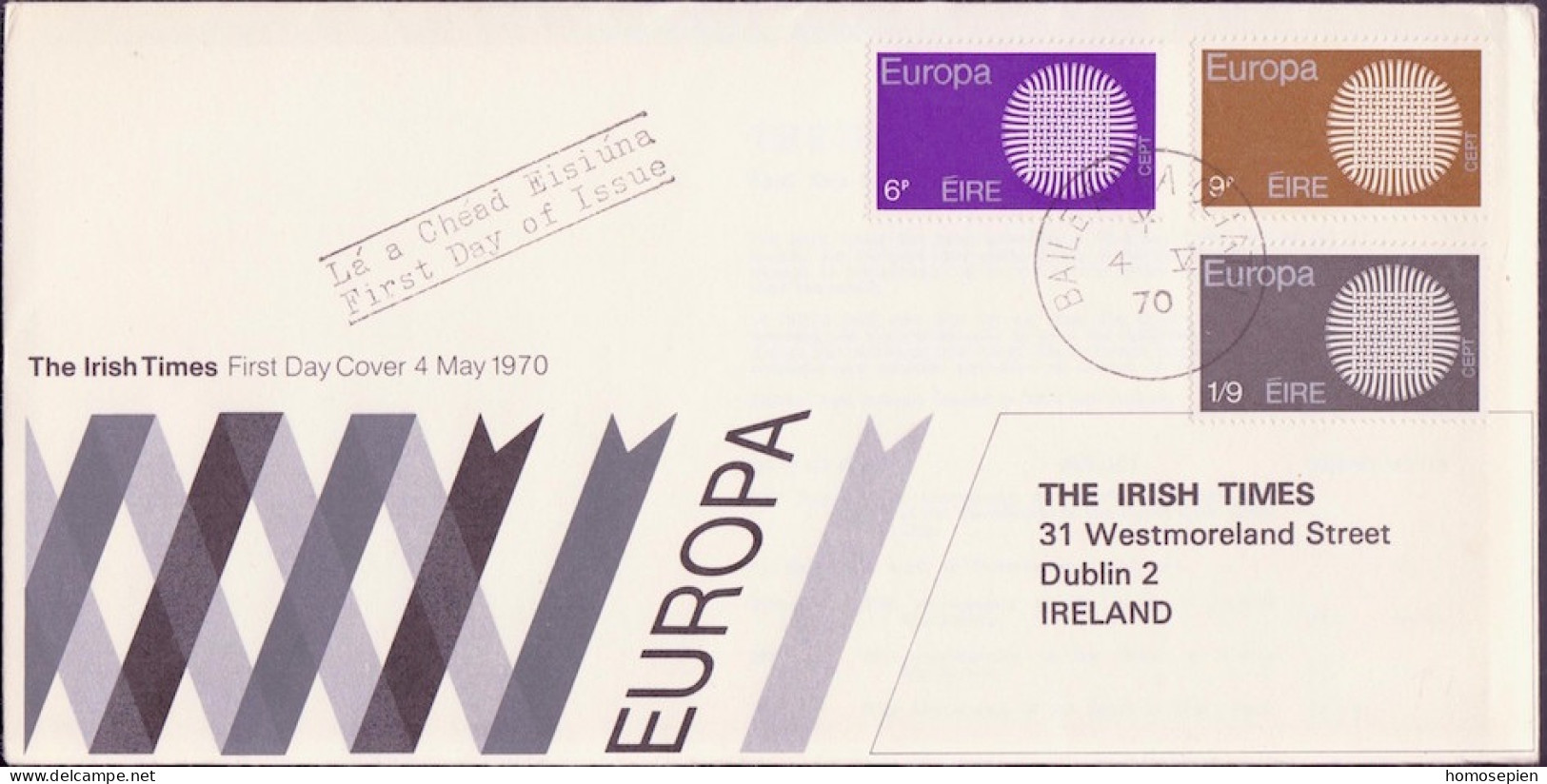 Irlande - Ireland - Irland FDC4 1970 Y&T N°241 à 243 - Michel N°239 à 241 - EUROPA - FDC