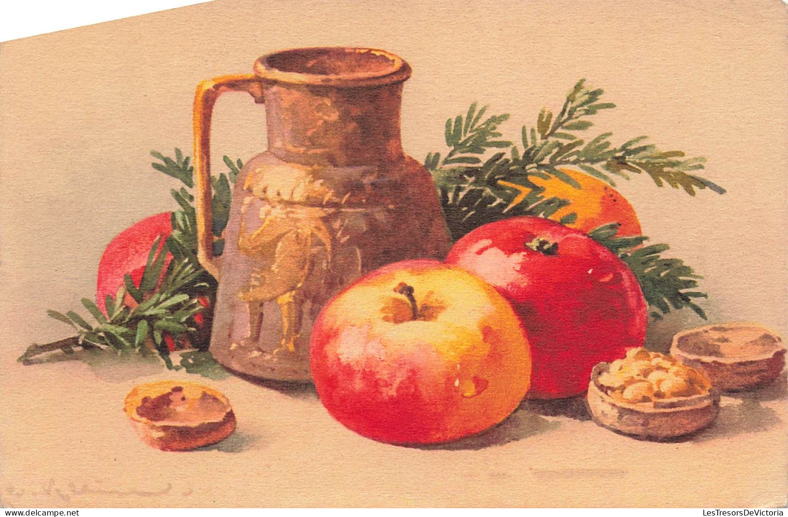 ARTS - Tableau - Nature Morte - Pommes Avec Une Carafe - Bol De Noix - STFZ - Carte Postale - Peintures & Tableaux