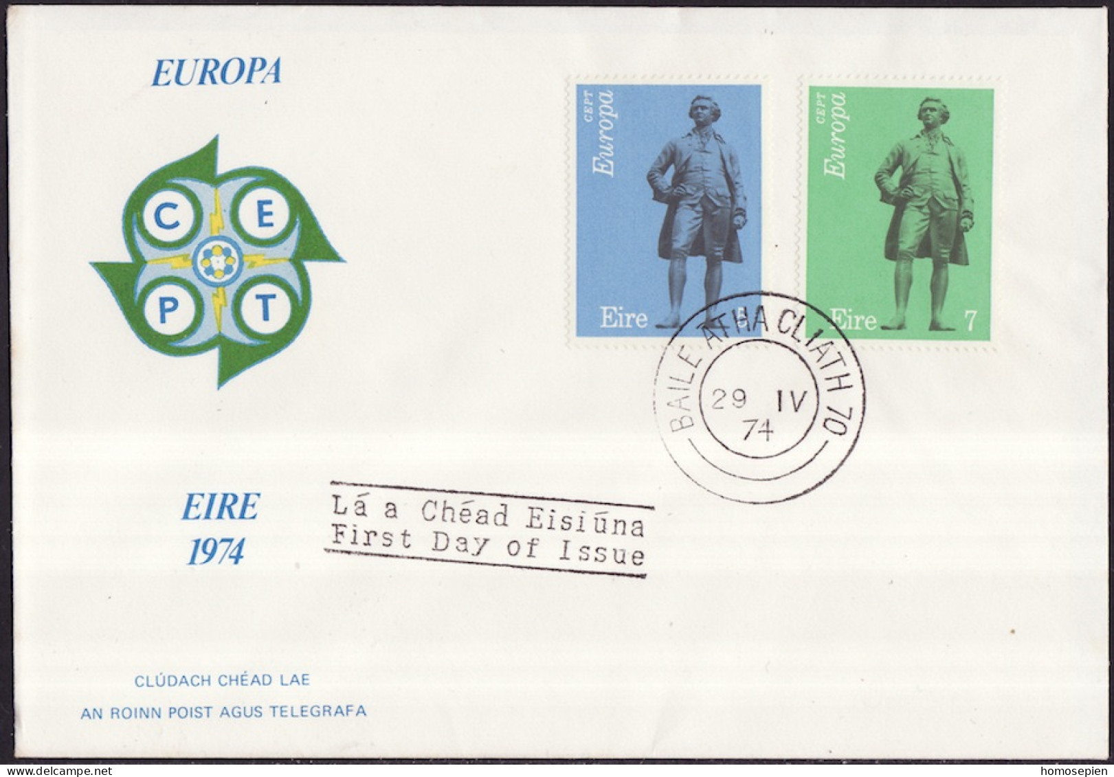 Irlande - Ireland - Irland FDC1 1974 Y&T N°304 à 305 - Michel N°302 à 303 - EUROPA - FDC