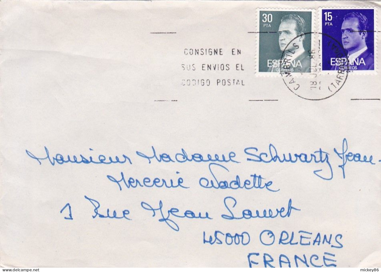 Espagne--1986--Lettre CAMBRILS   Pour  ORLEANS (France)-- Timbre Seul Sur Lettre ..... Cachet  18-JUL-1986 - Covers & Documents